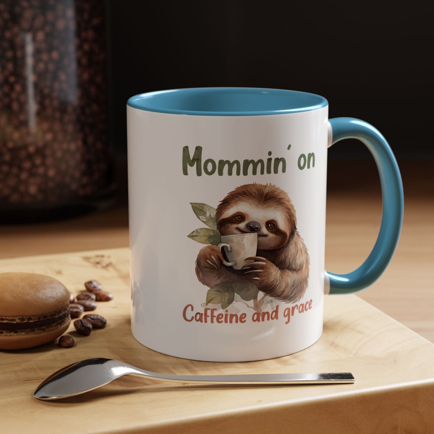 Sloth Mom Coffee Accent Mug - 'Mommin' on Caffeine and Grace' - Cute Gift for Christian Moms