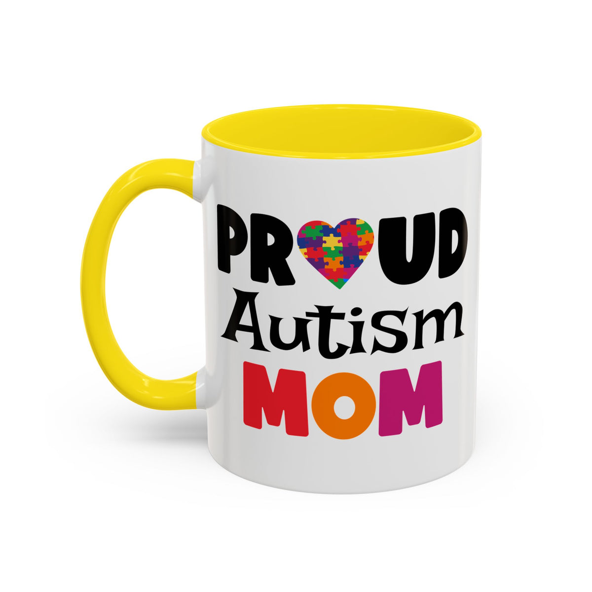 Proud Autism Mom Coffee Mug - Colorful Heart Design (11, 15oz)