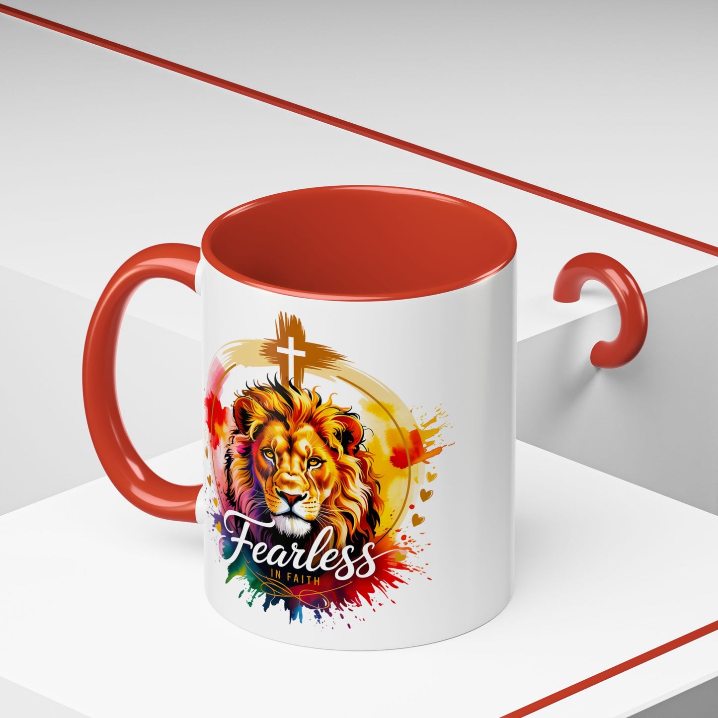 Fearless in Faith Lion Coffee Accent Mug - 11oz & 15oz Inspirational Drinkware