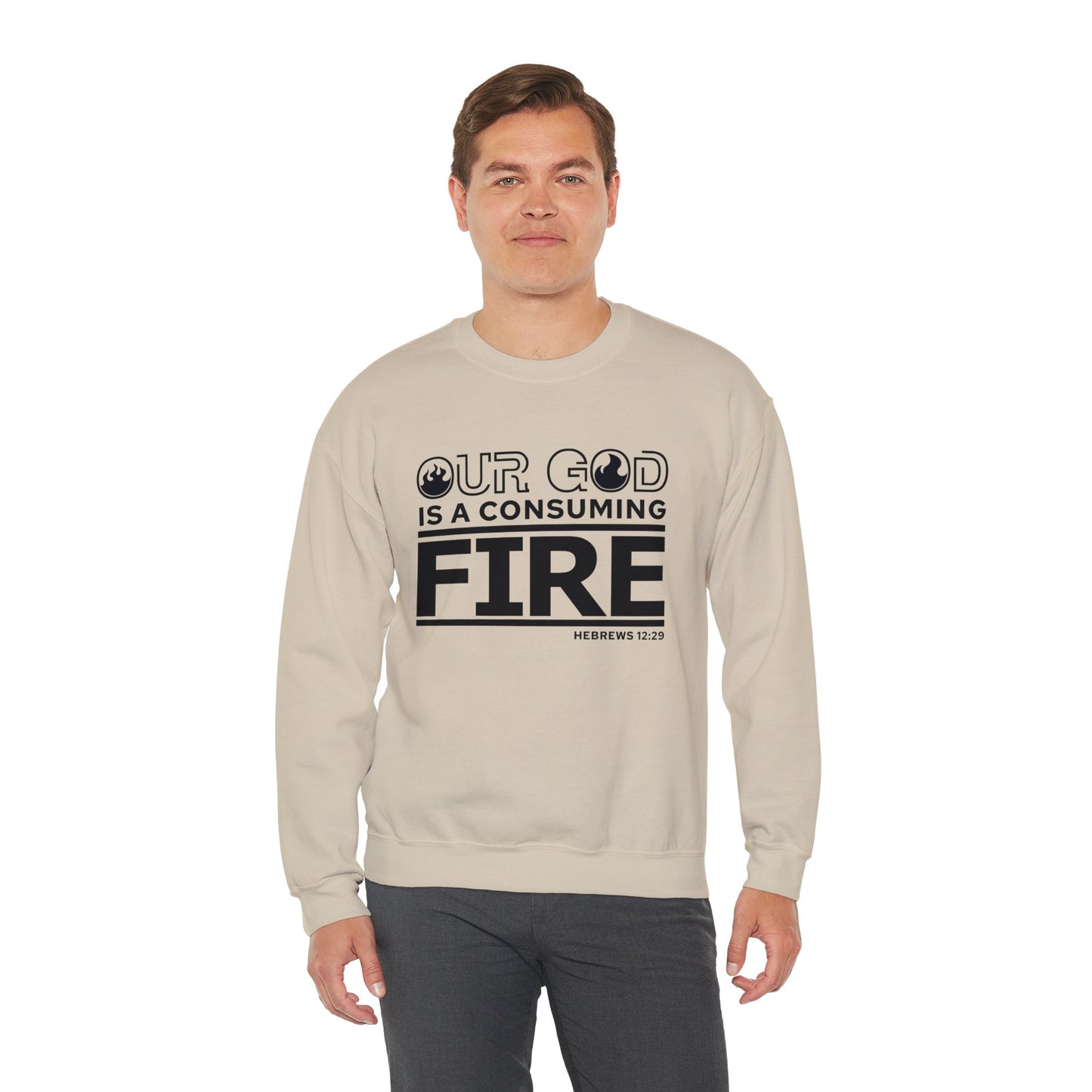 Our God Is A Consuming Fire  Unisex Heavy Blend™ Crewneck Christian Sweatshirt