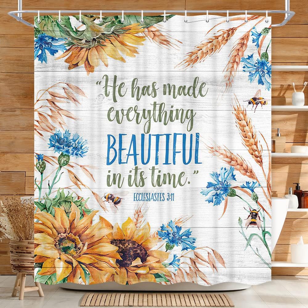 He Has Made Everything Beautiful In Its Time Christian Shower Curtain with Hooks claimedbygoddesigns