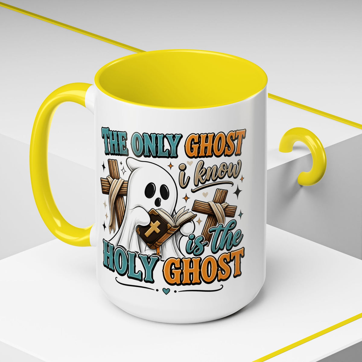 Accent Mug — "The Only Ghost I Know Is the Holy Ghost" Christian Halloween Coffee Cup