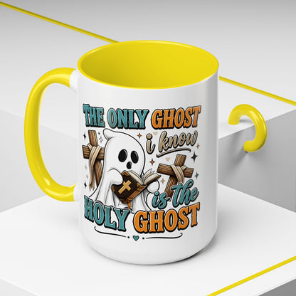 Accent Mug — "The Only Ghost I Know Is the Holy Ghost" Christian Halloween Coffee Cup