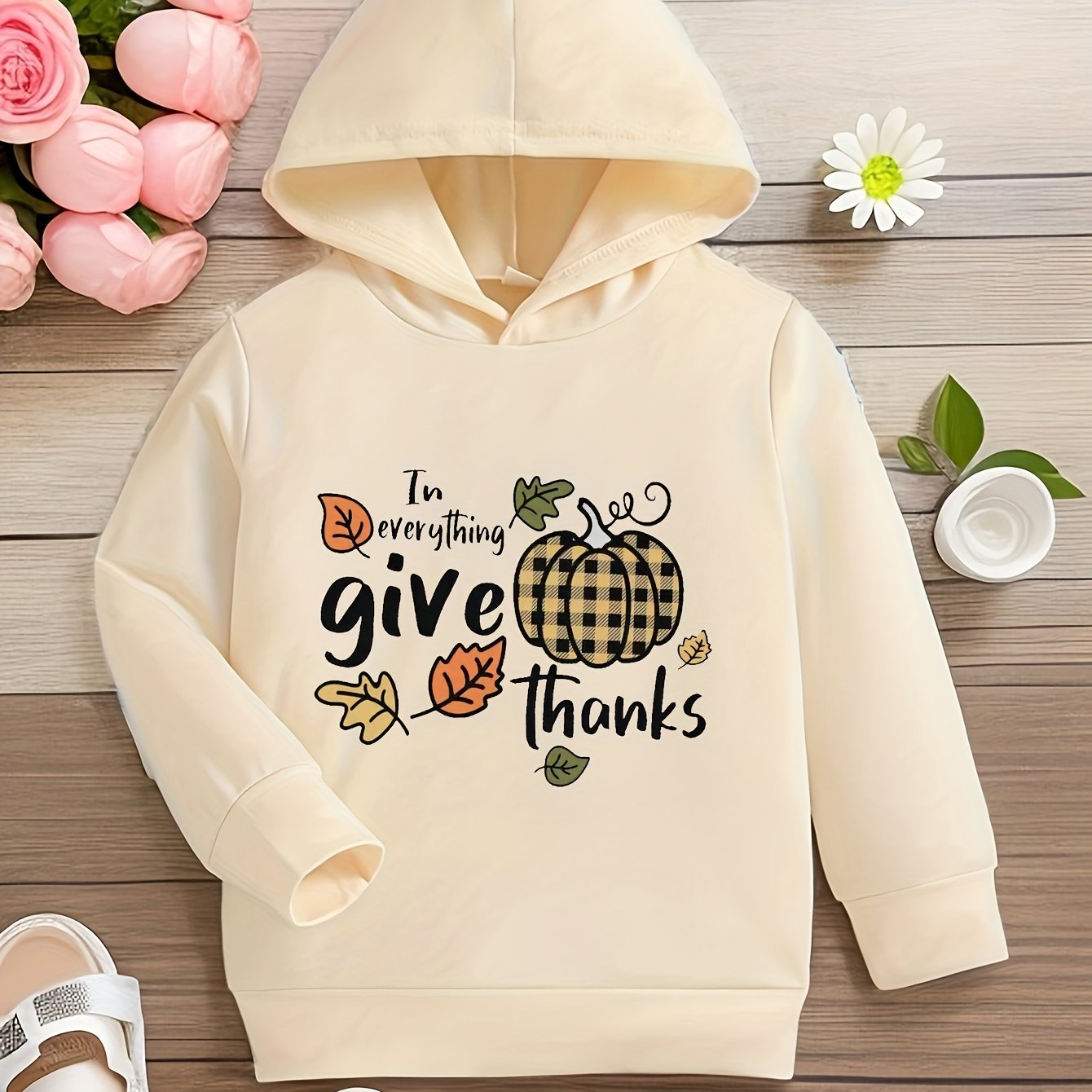 In Everything Give Thanks (thanksgiving themed) Youth Christian Pullover Hooded Sweatshirt claimedbygoddesigns