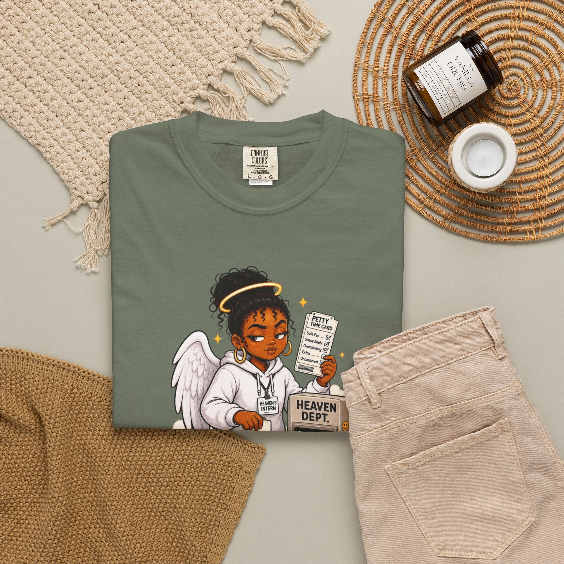 Heaven's Intern T-shirt – Funny Angel Nurse Tee ('Still Learning to Clock Out Petty') - ClaimedbyGodDesigns