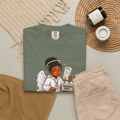 Heaven's Intern T-shirt – Funny Angel Nurse Tee ('Still Learning to Clock Out Petty')