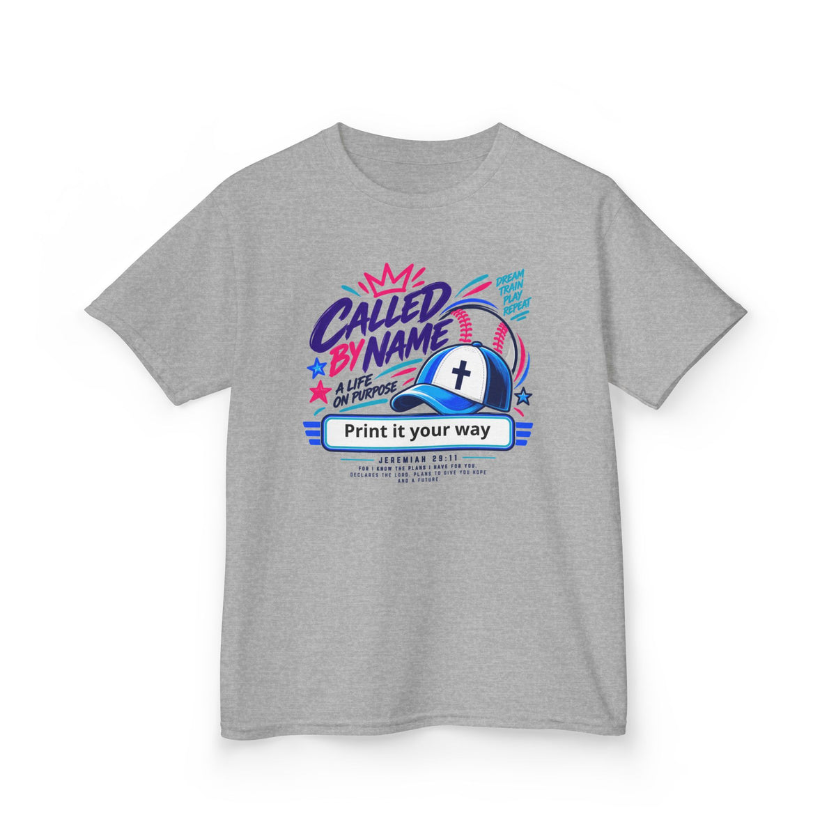 Youth Christian Baseball T-Shirt — "Called By Name" Design