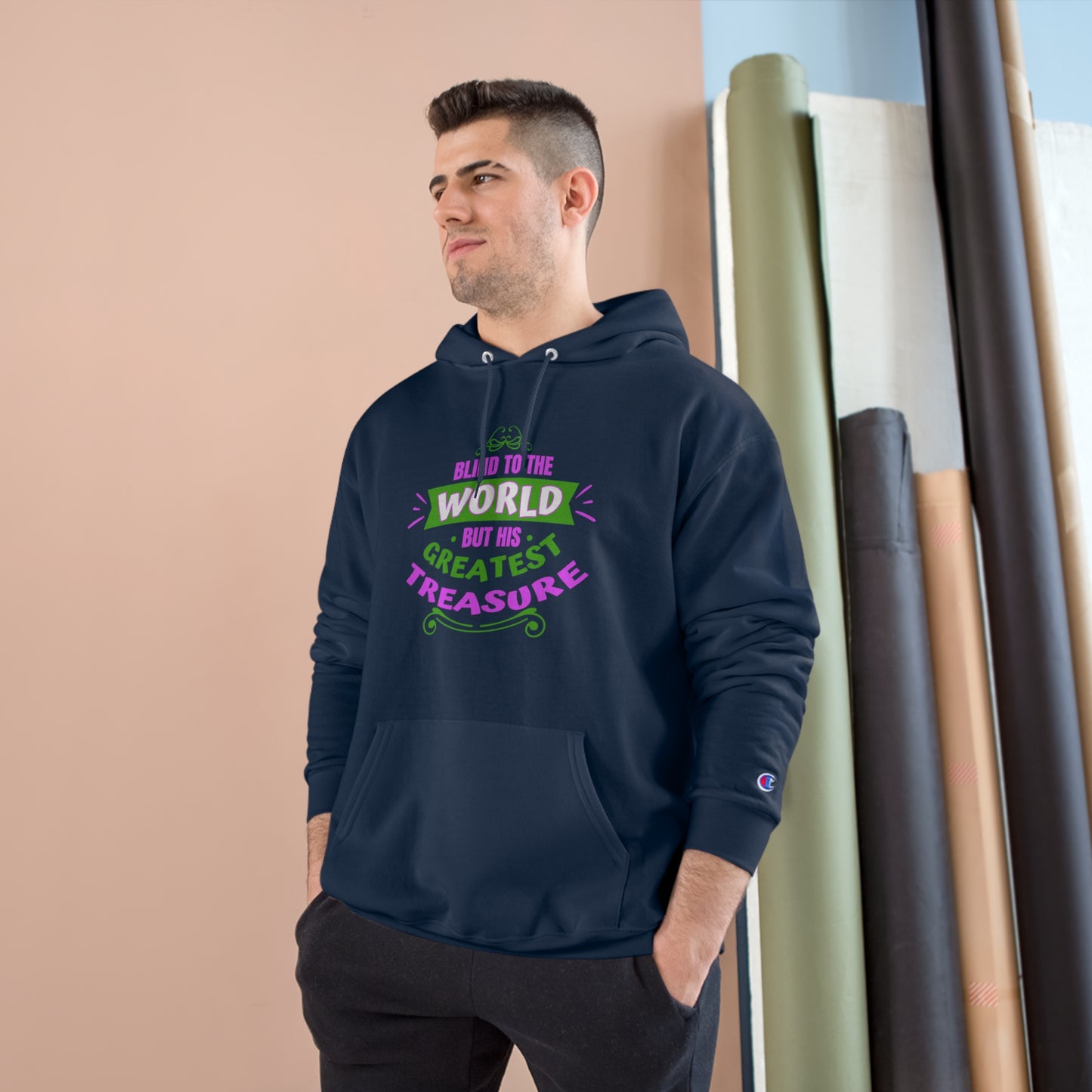 Blind To The World But His Greatest Treasure Unisex Champion Hoodie