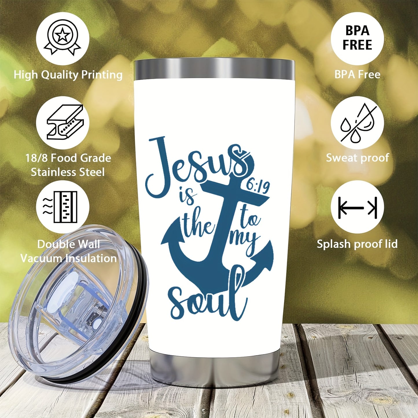 Jesus Is The Anchor To My Soul Stainless Steel Insulated Christian Tumbler 20oz claimedbygoddesigns