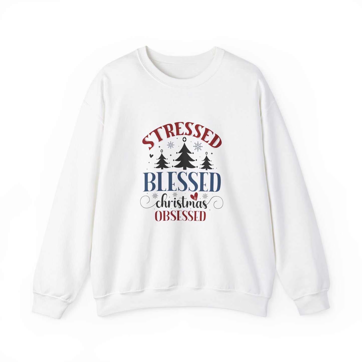 Stressed Blessed Christmas Obsessed Unisex Heavy Blend™ Crewneck Christian Sweatshirt