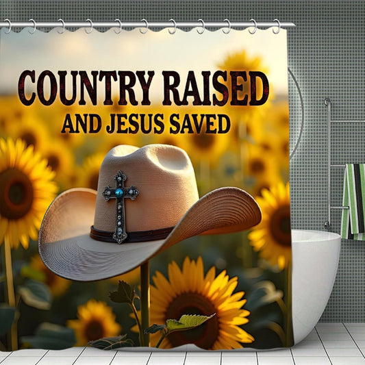 Country Raised and Jesus Saved Christian Waterproof Shower Curtain