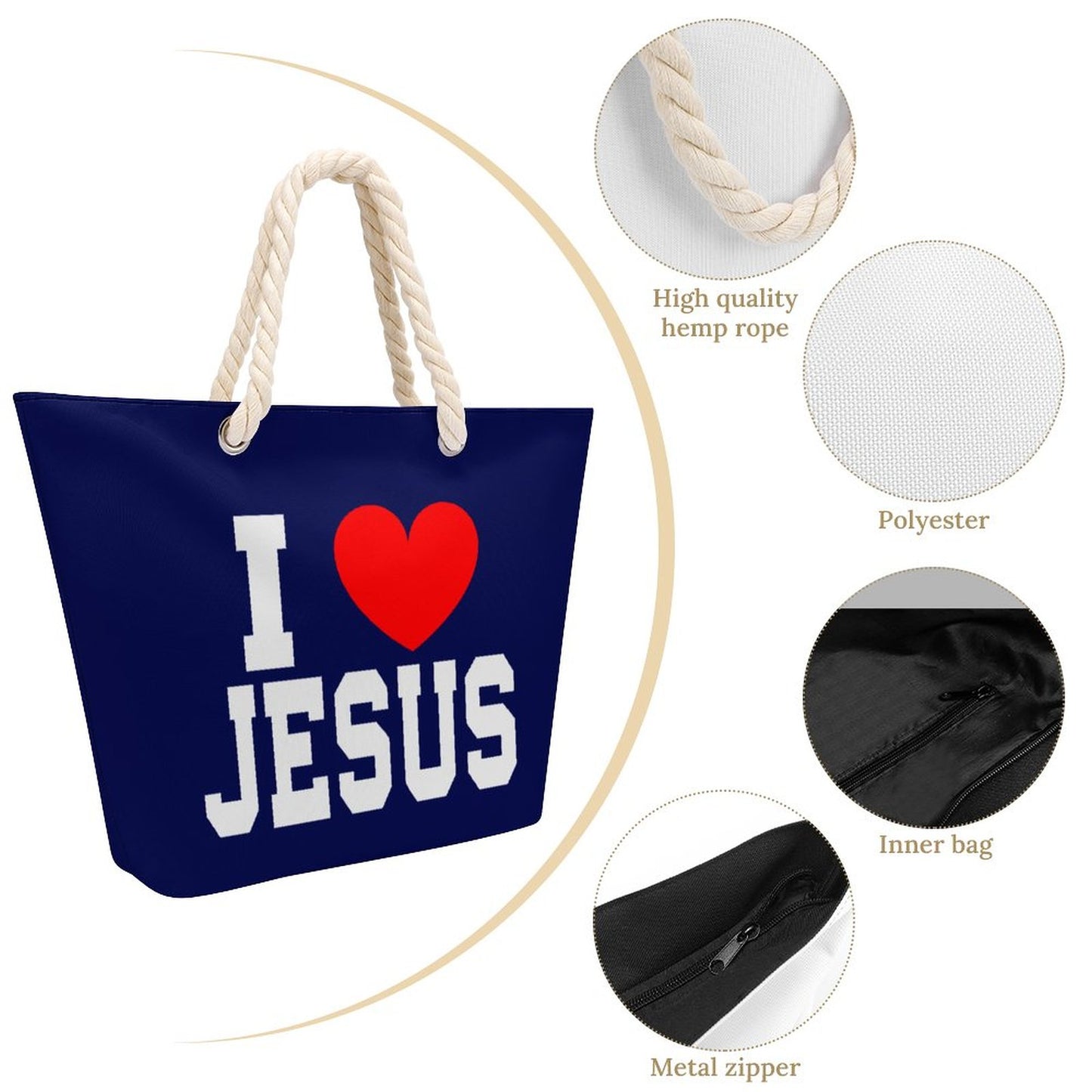 I Love Jesus Christian Large Jute Tote Bag
