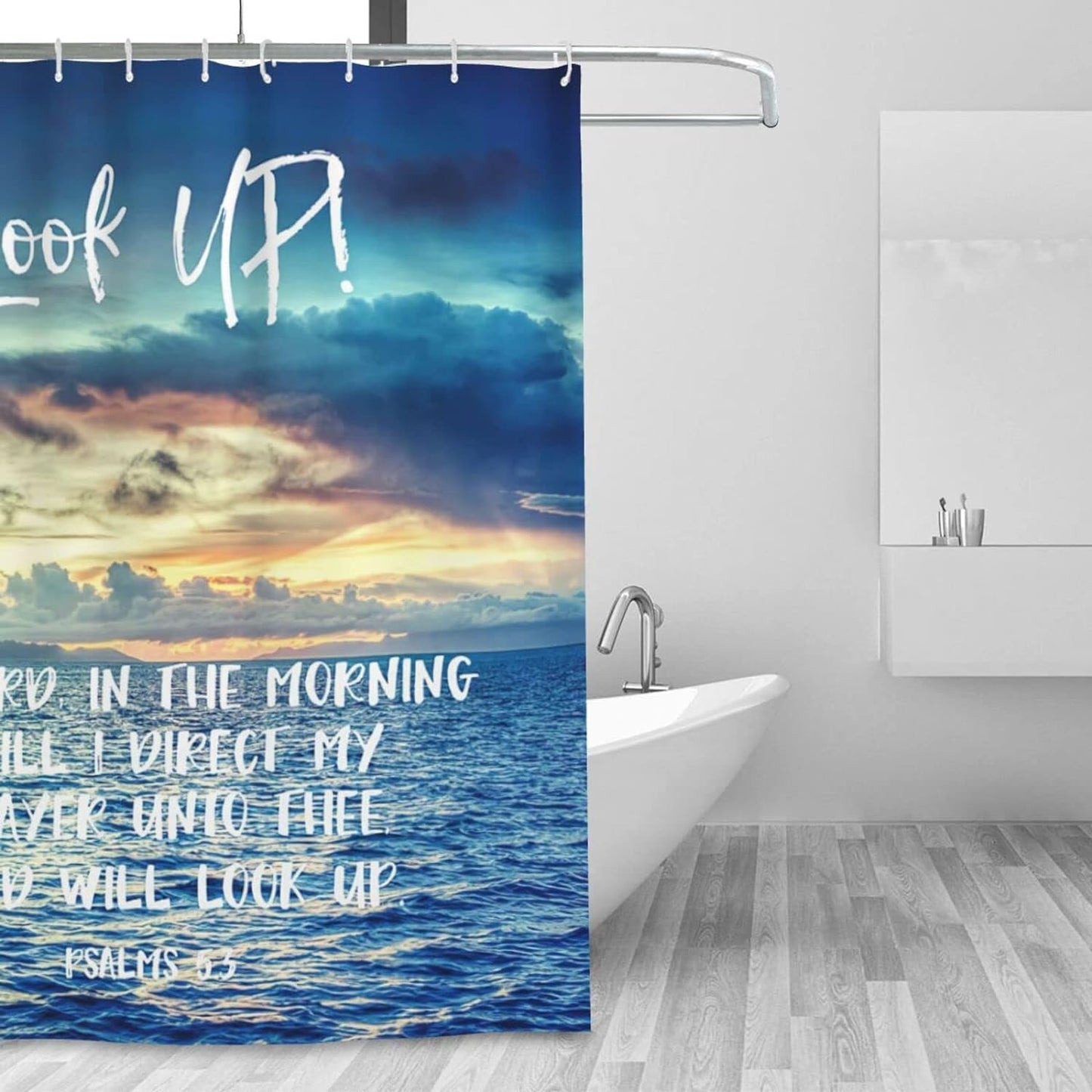 Bible Verse Quotes Shower Curtain Christian Scripture Quotes Bathroom Shower Curtains Sea Ocean Shower Curtain Polyester Fabric Waterproof 12 Pack Plastic Hooks 60x72inch claimedbygoddesigns