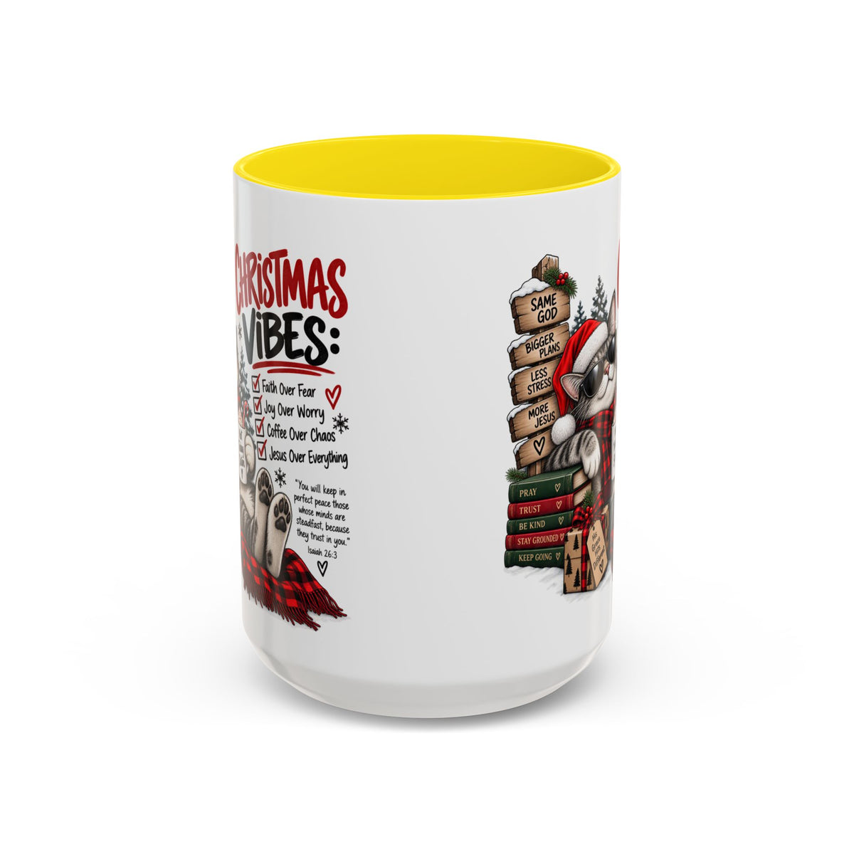 Christmas Vibes: Jesus Over Everything Santa Cat Coffee Mug
