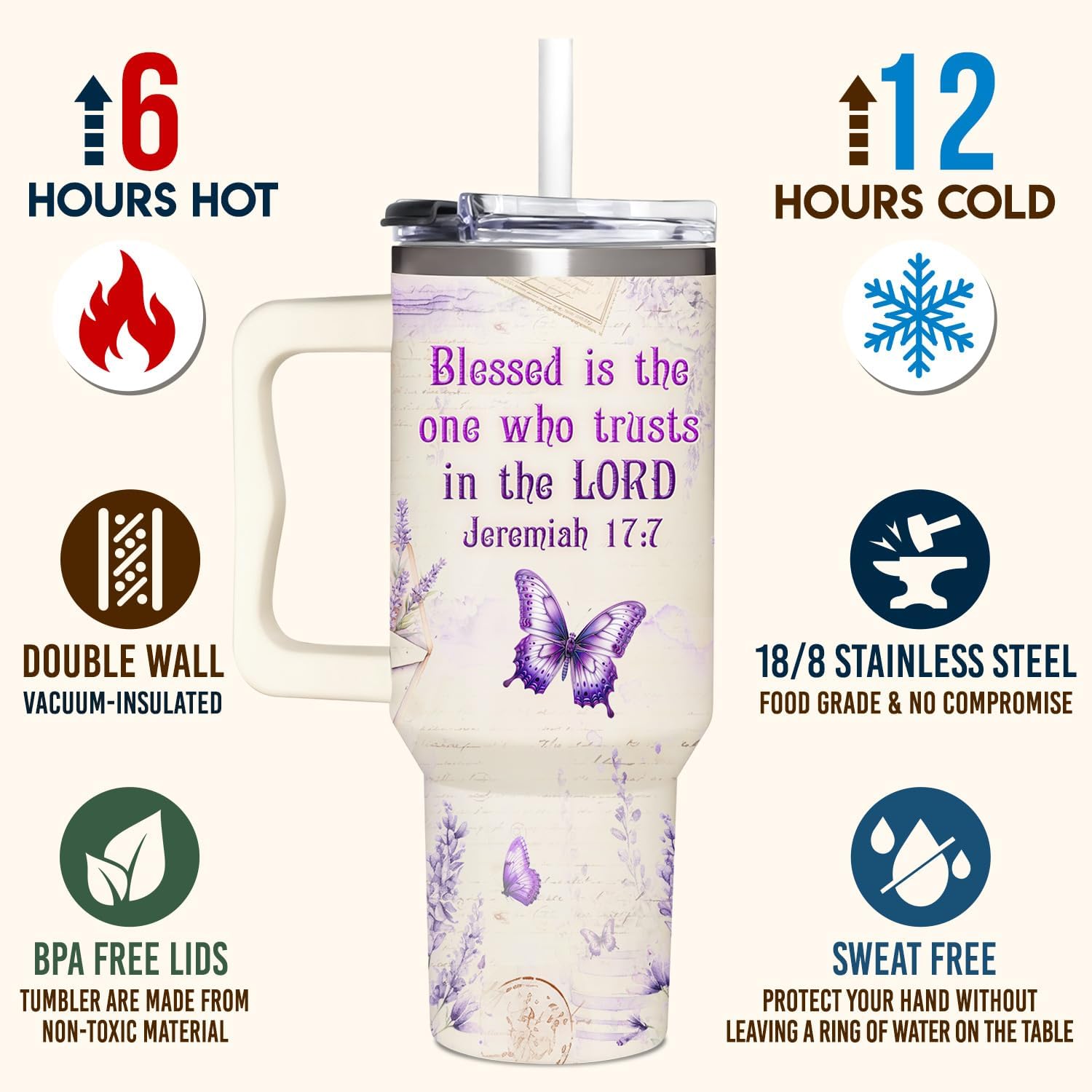 Blessed Is The One Who Trusts In The Lord Christian 40Oz Tumbler With Handle claimedbygoddesigns
