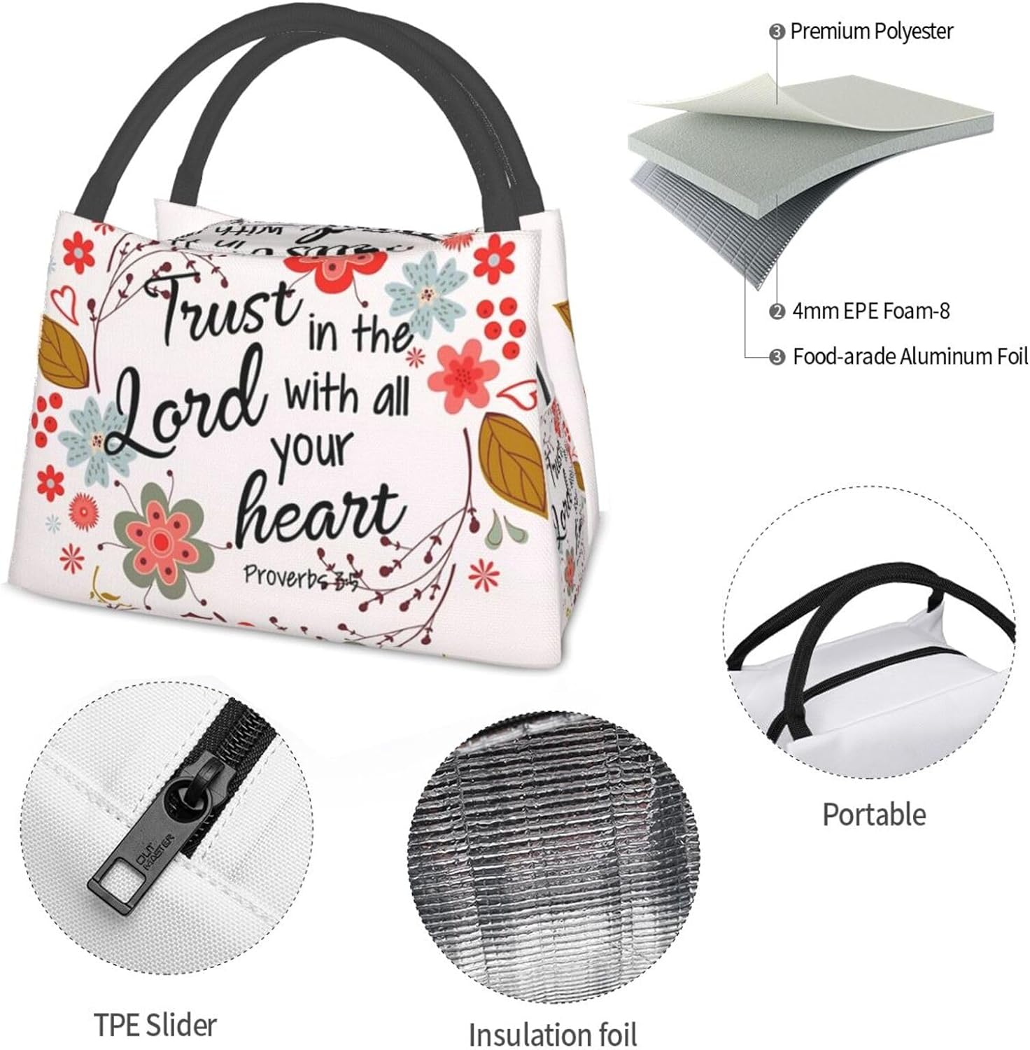 Trust In The Lord With All Your Heart Christian Lunch Bag claimedbygoddesigns