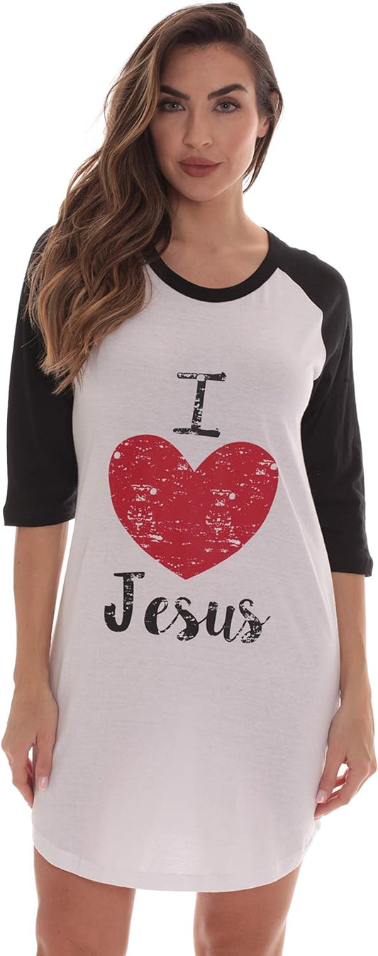 I Love Jesus Women's Christian Pajama Dress claimedbygoddesigns