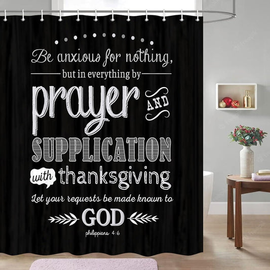 Be Anxious For Nothing Christian Shower Curtain with Hooks claimedbygoddesigns