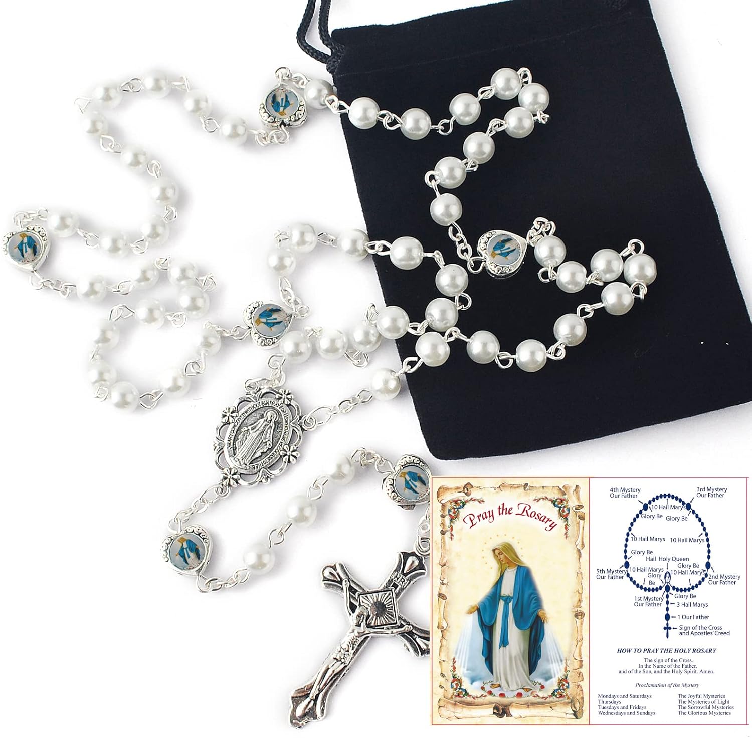 Rosary Necklace packed in Velvet Gift Bag with Rosary Pray Card Christian Gift Idea claimedbygoddesigns