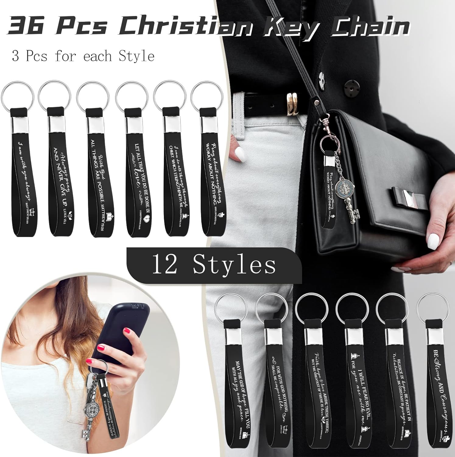 36 Pcs Bible Verse Christian Keychains claimedbygoddesigns