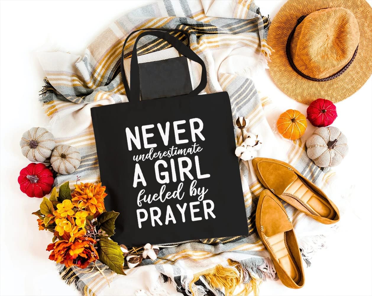 Never Underestimate A Girl Fueled By Prayer Christian Tote Bag claimedbygoddesigns