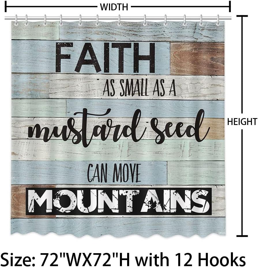 Faith As Small As A Mustard Seed Can Move Mountains Christian Shower Curtain with 12 Plastic Hooks claimedbygoddesigns