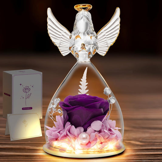Preserved Rose in Angel Figurine with Light Christian Mother's Day Gift claimedbygoddesigns
