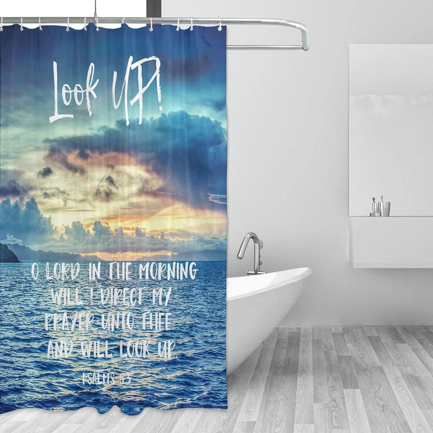 Bible Verse Quotes Shower Curtain Christian Scripture Quotes Bathroom Shower Curtains Sea Ocean Shower Curtain Polyester Fabric Waterproof 12 Pack Plastic Hooks 60x72inch claimedbygoddesigns