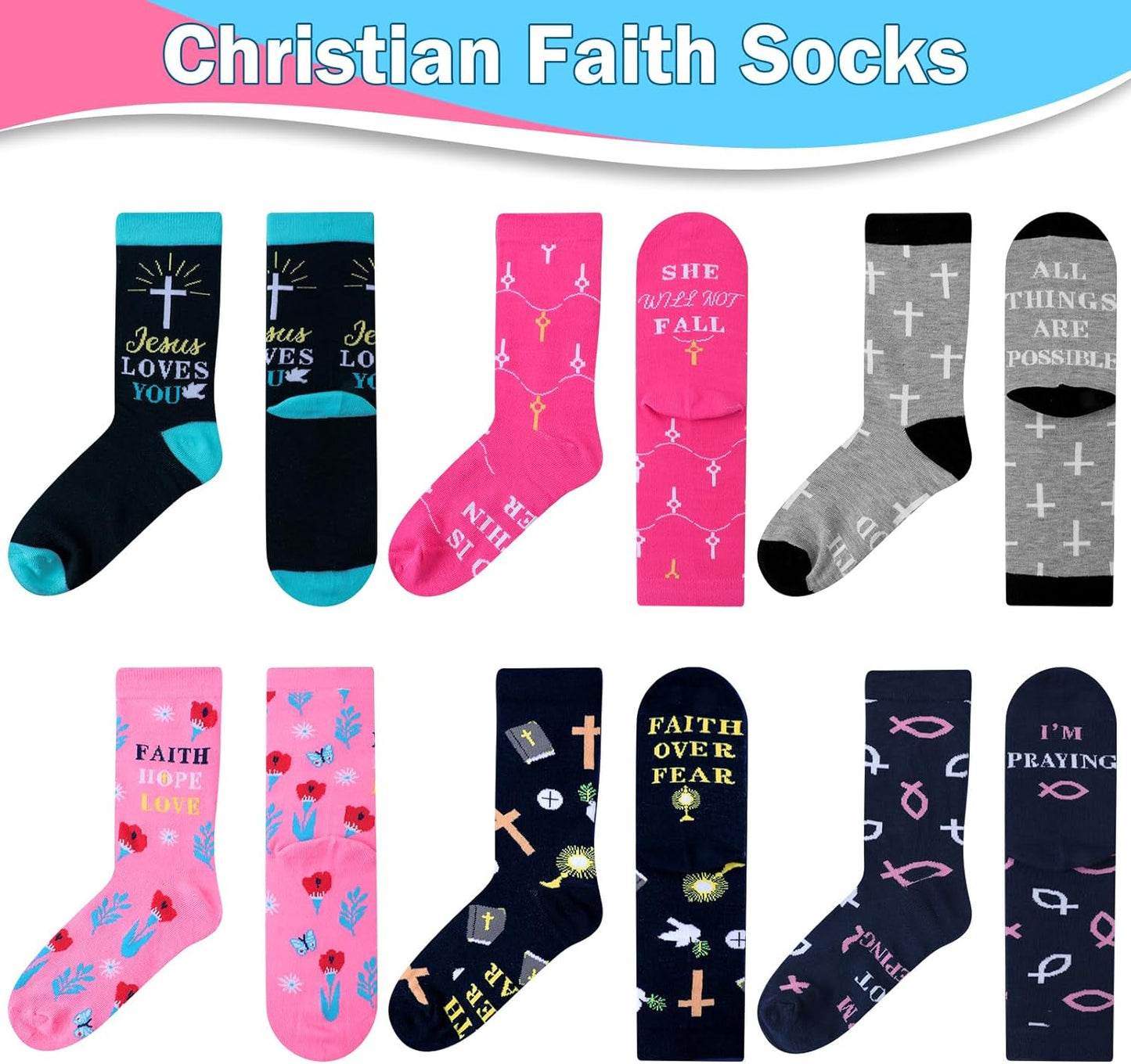 12 Pairs Christian Bible Socks Christian Gift Idea claimedbygoddesigns