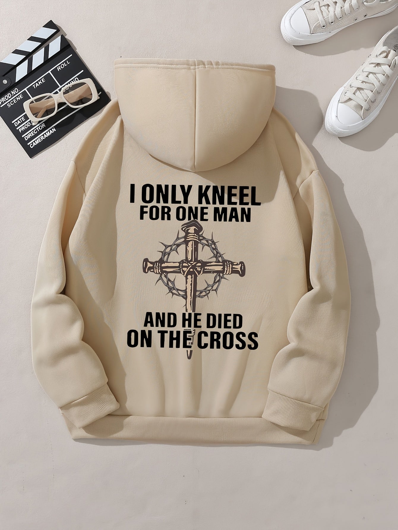 I Only Kneel For One Man & He Died On The Cross Women's Christian Pullover Hooded Sweatshirt claimedbygoddesigns