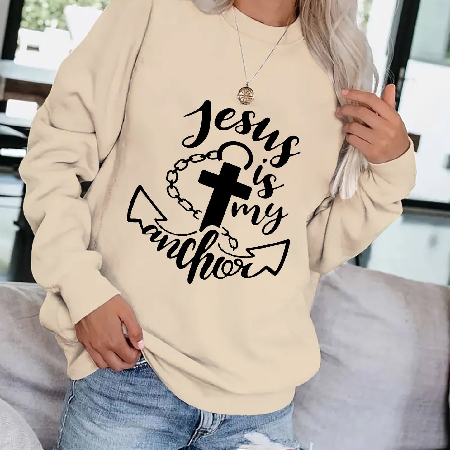 Jesus Is My Anchor Women's Christian Pullover Sweatshirt claimedbygoddesigns