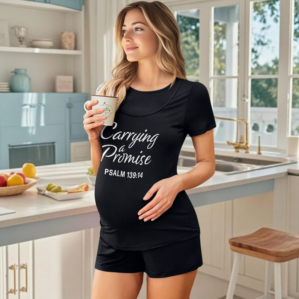 Carrying A Promise Christian Maternity Short Sleeve Pajama Set - ClaimedbyGodDesigns