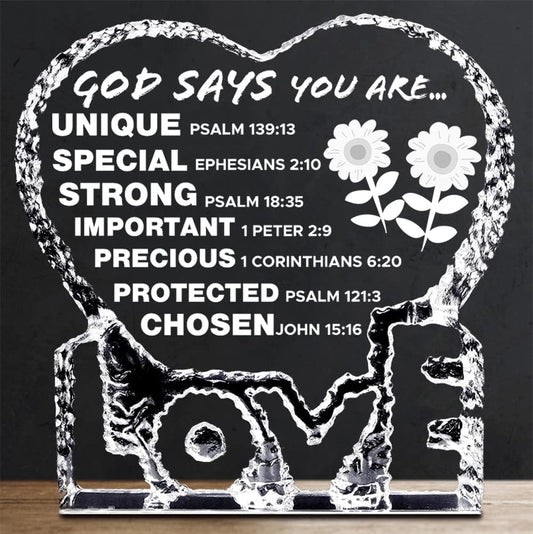 Love God Says You Are Crystal Heart Christian Gift Idea claimedbygoddesigns