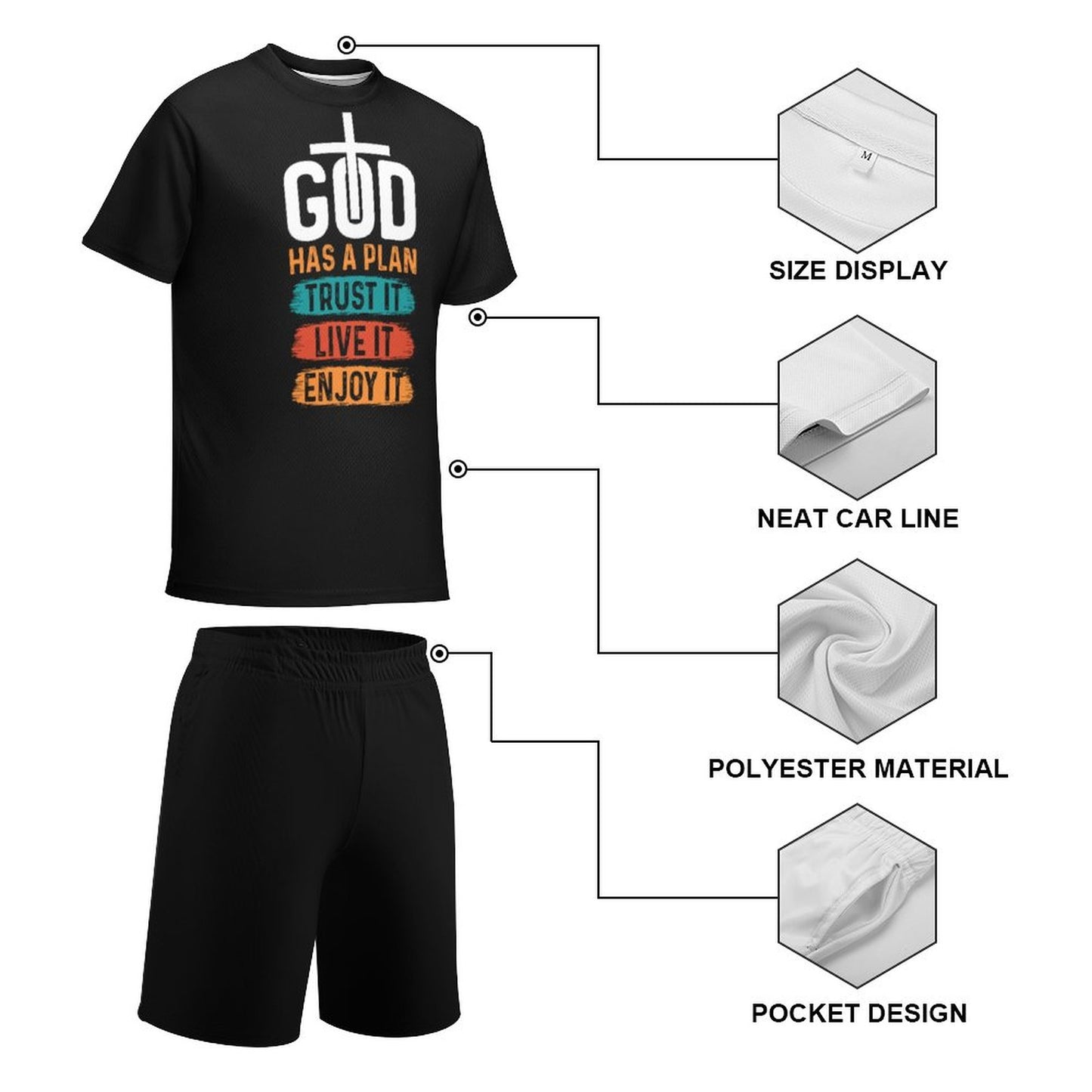 God Has A Plan Trust It Live It Enjoy It Youth Christian Summer Casual  Outfit Shorts Set SALE-Personal Design