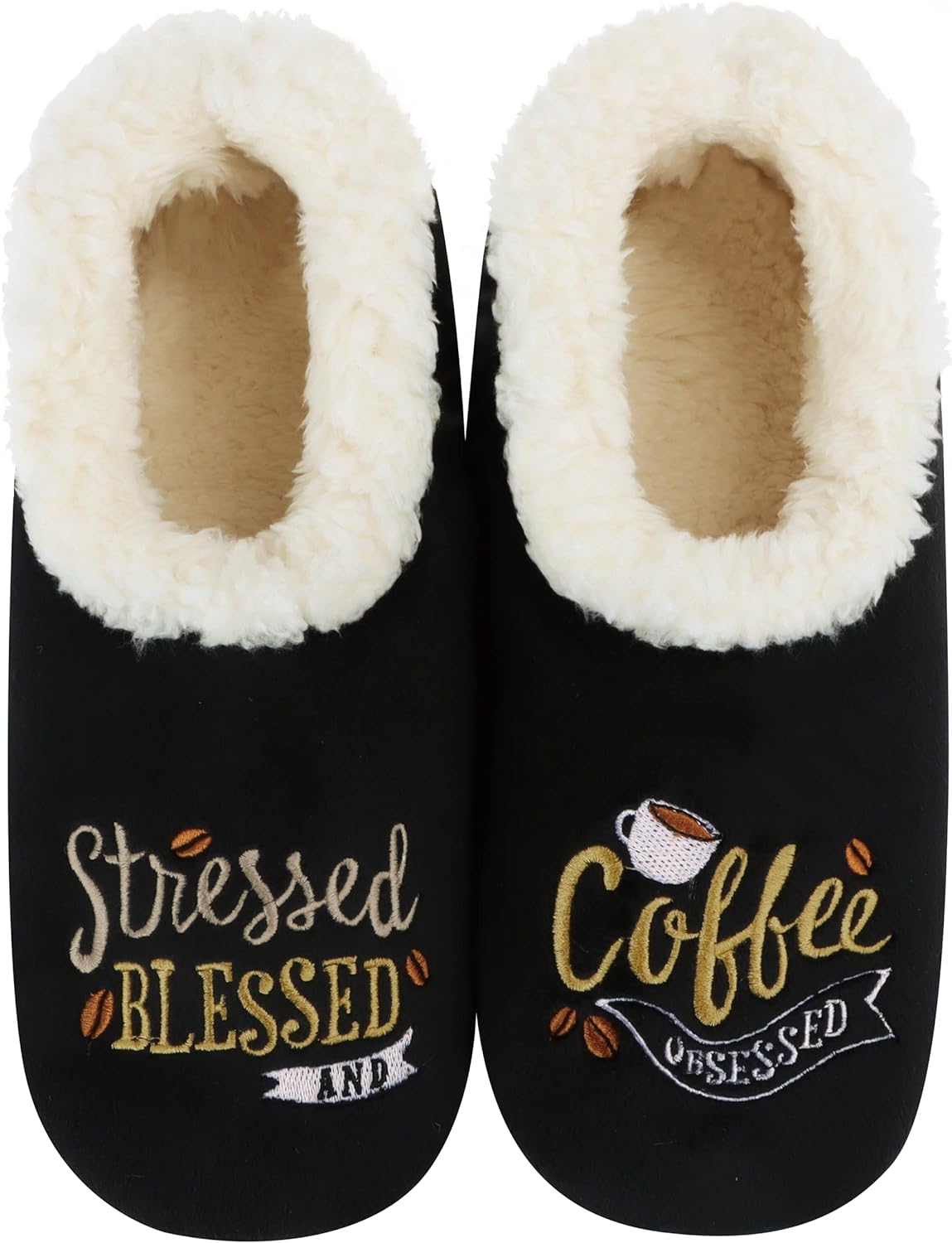 Stressed Blessed And Coffee Obsessed Fuzzy Pairable Slipper Socks Christian Gift Idea claimedbygoddesigns