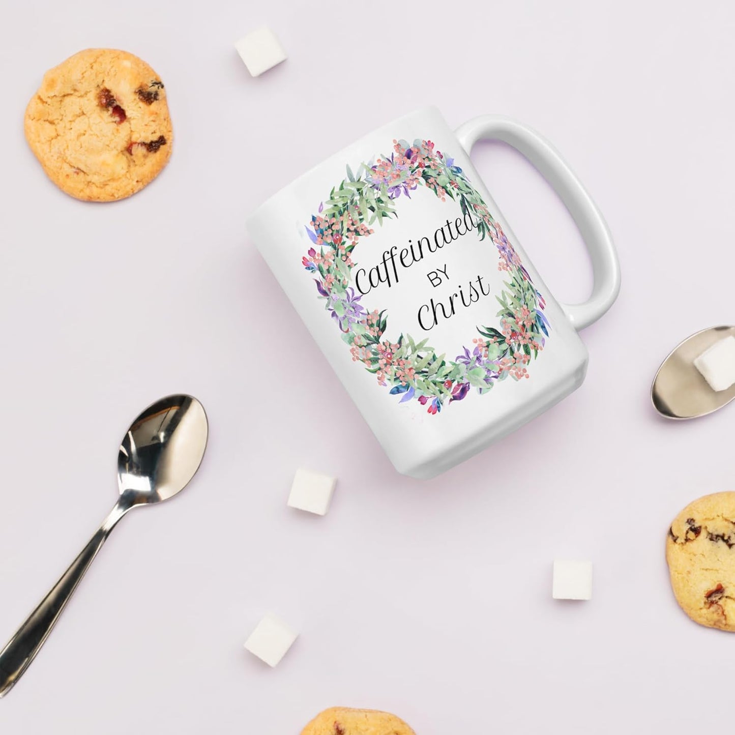 Caffeinated by Christ Christian White Ceramic Mug claimedbygoddesigns