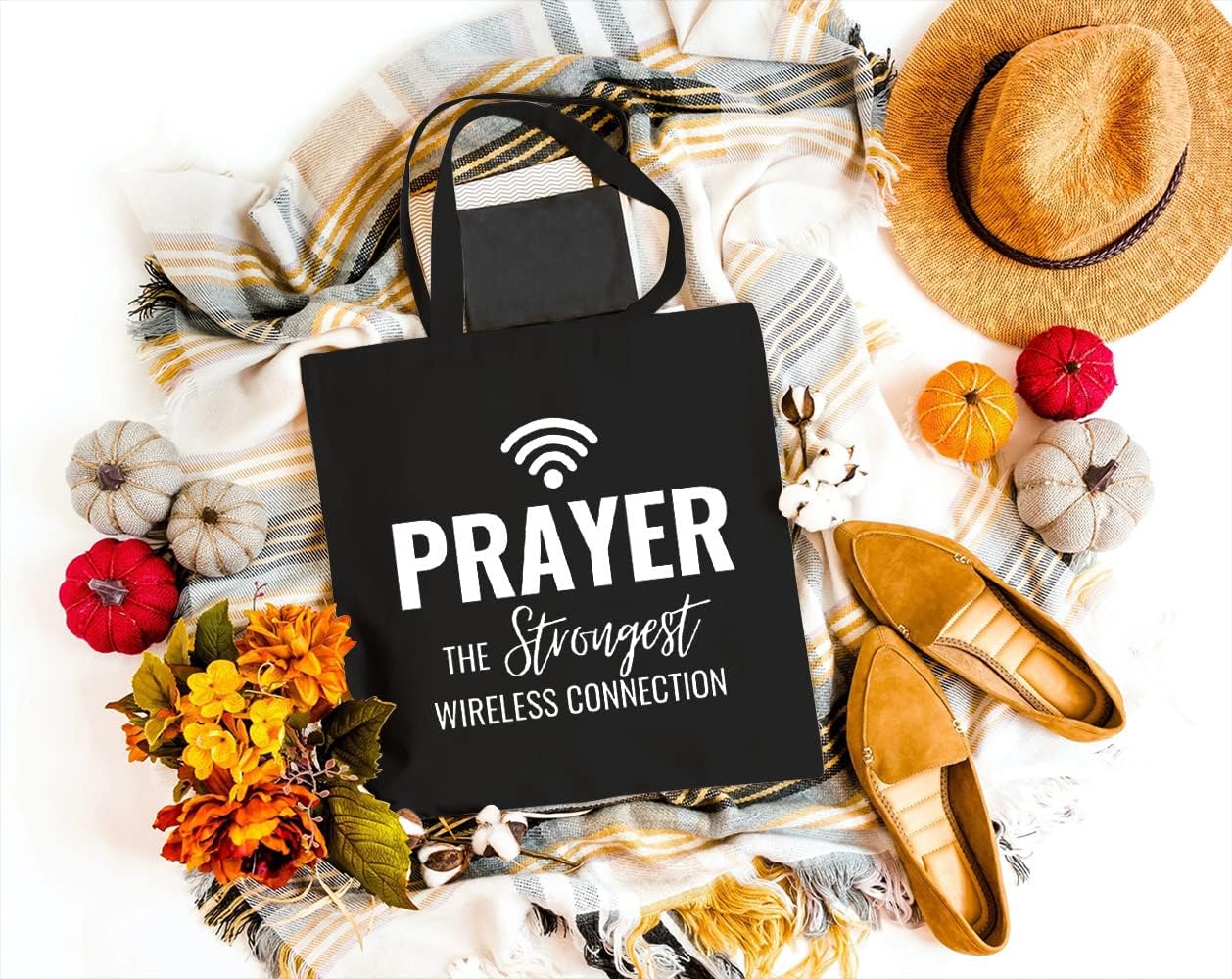 Prayer The Strongest Wireless Connection Christian Tote Bag claimedbygoddesigns