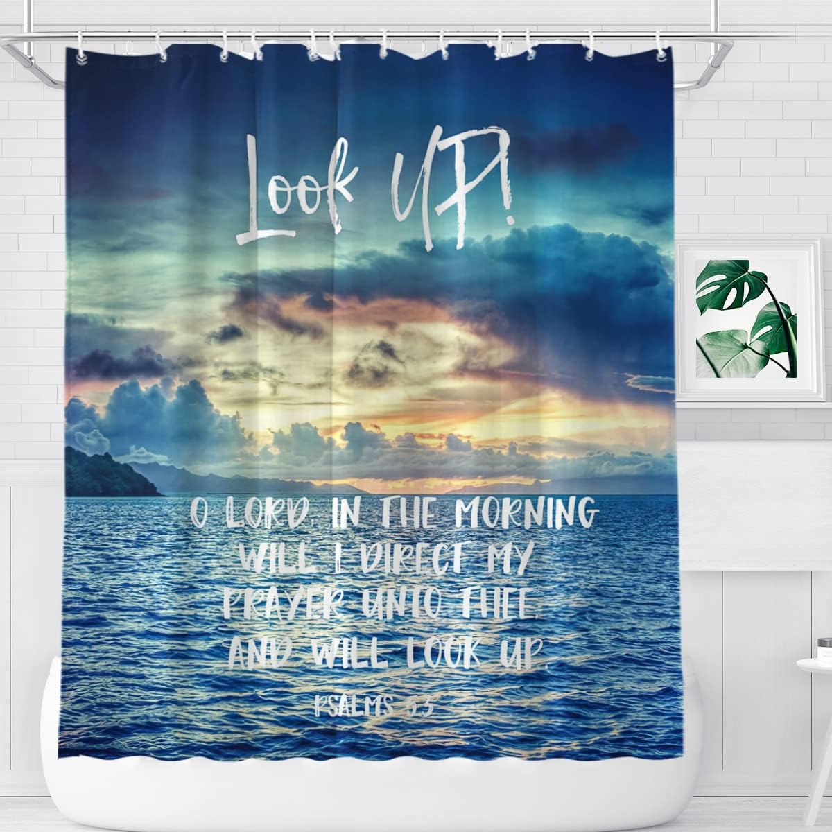 Bible Verse Quotes Shower Curtain Christian Scripture Quotes Bathroom Shower Curtains Sea Ocean Shower Curtain Polyester Fabric Waterproof 12 Pack Plastic Hooks 60x72inch claimedbygoddesigns