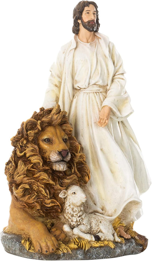 Jesus with The Lion and The Lamb Religious Figurine,12 H claimedbygoddesigns