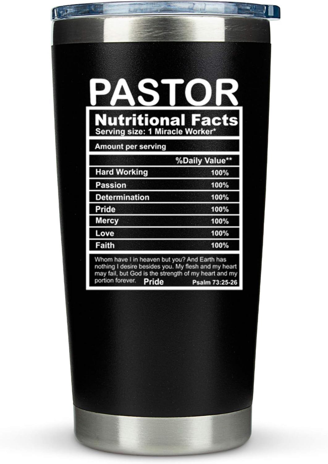 Pastor Nutrition Facts Christian 20oz Stainless Steel Travel Tumbler claimedbygoddesigns