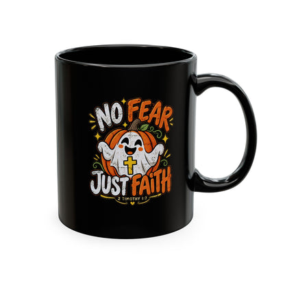 Halloween Ghost Christian Ceramic Mug — "No Fear, Just Faith" Pumpkin Coffee Cup