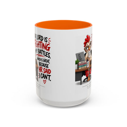 Inspirational Accent Coffee Mug — “The Lord Is Fighting My Battles” Faith Quote (11/15oz)