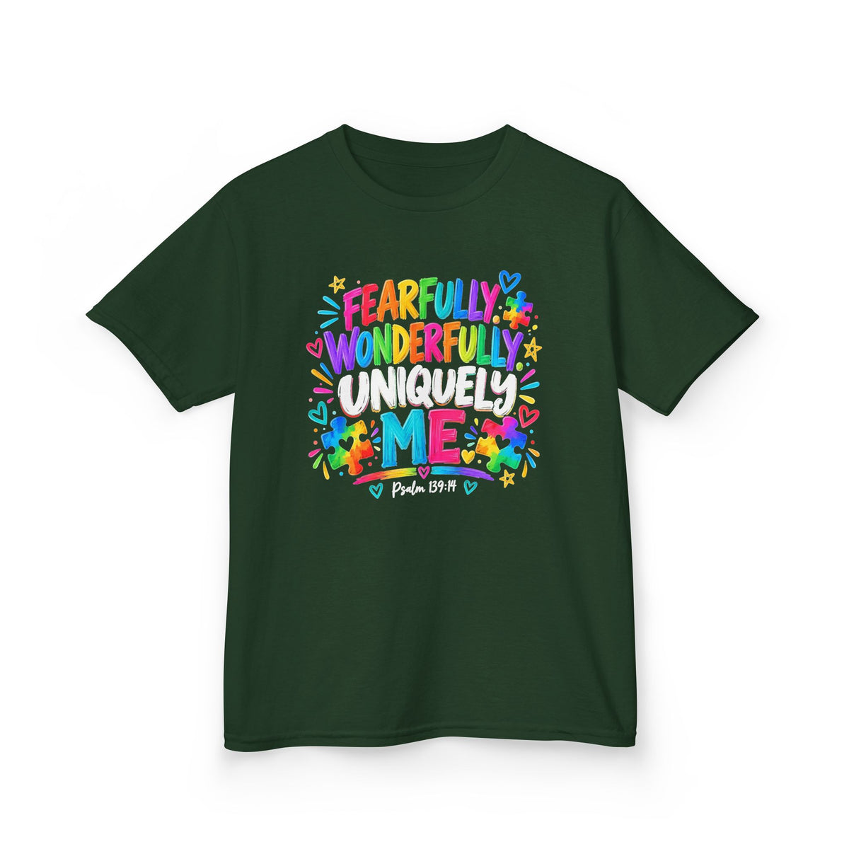 Fearfully Wonderfully Uniquely Me Youth Autism Awareness T-Shirt — Psalm 139:14 Tee