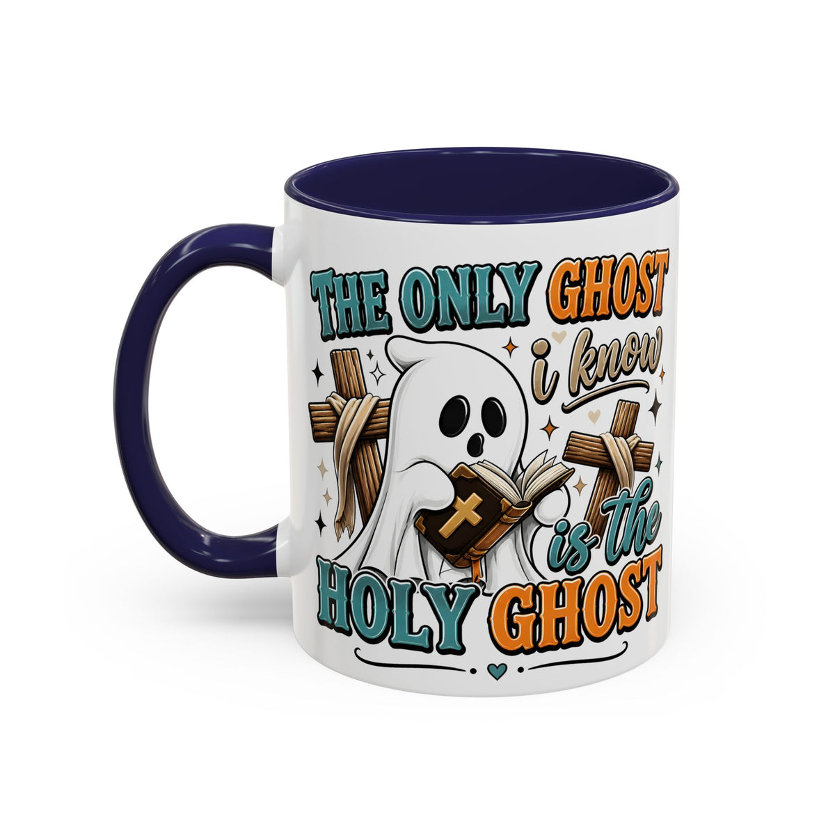 Accent Mug — "The Only Ghost I Know Is the Holy Ghost" Christian Halloween Coffee Cup