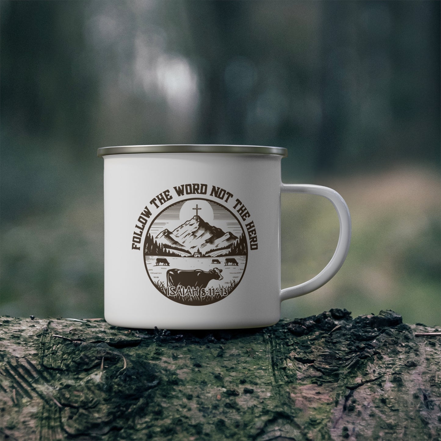 Follow The Word And Not The Herd Christian Enamel Camping Mug 12oz