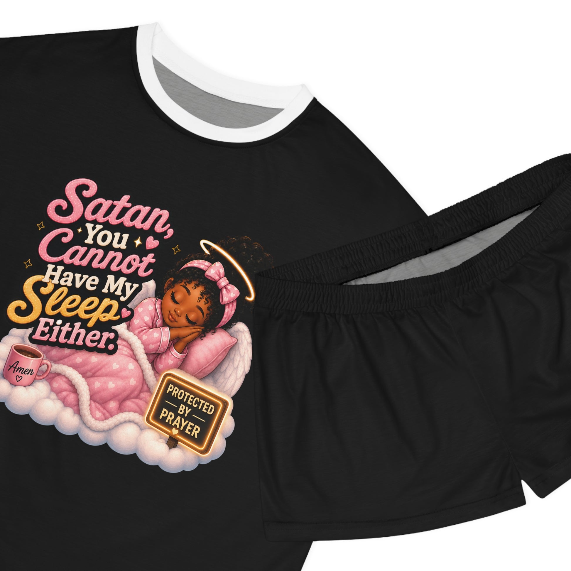 Christian Women's Pajama Set - "Satan You Cannot Have My Sleep Either" Cute Prayer Angel Sleepwear - ClaimedbyGodDesigns