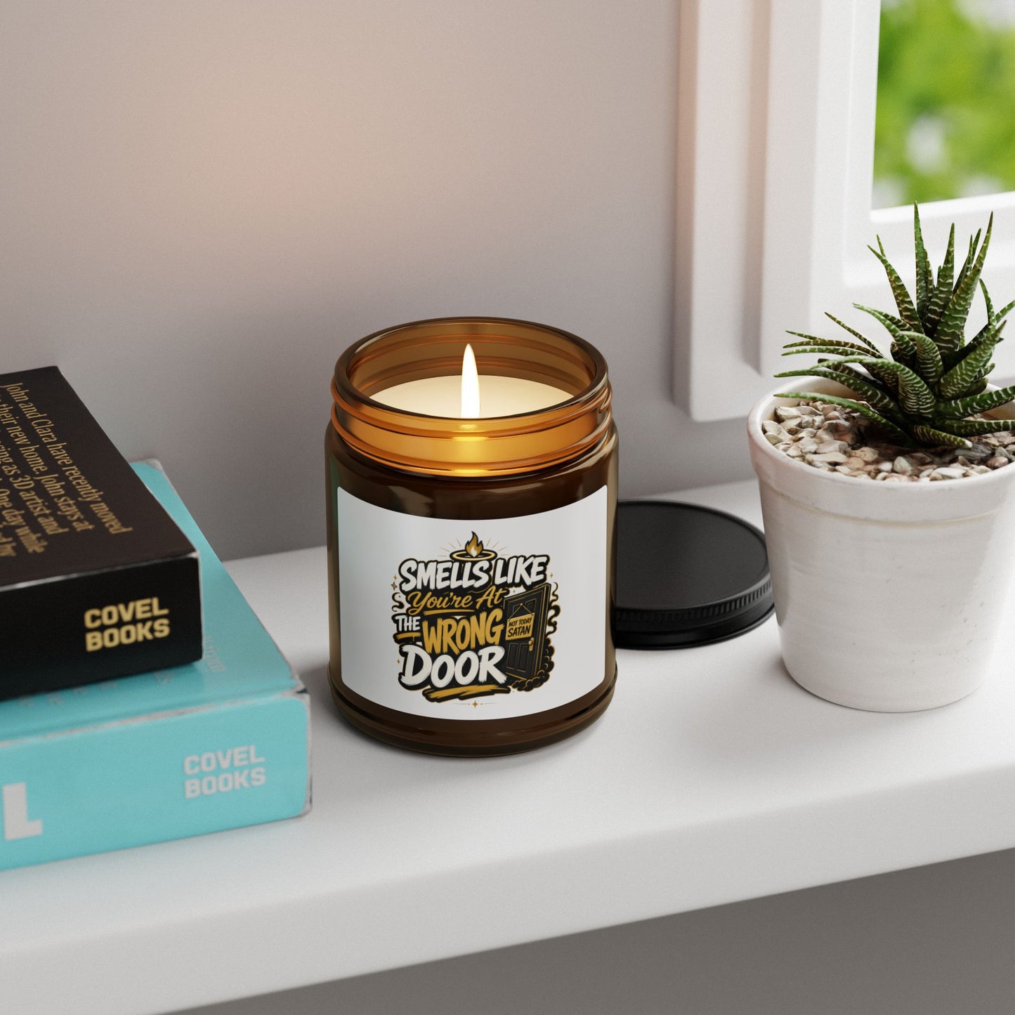 Scented Soy Candle — "Smells Like Someone Took the Wrong Door" Amber Jar