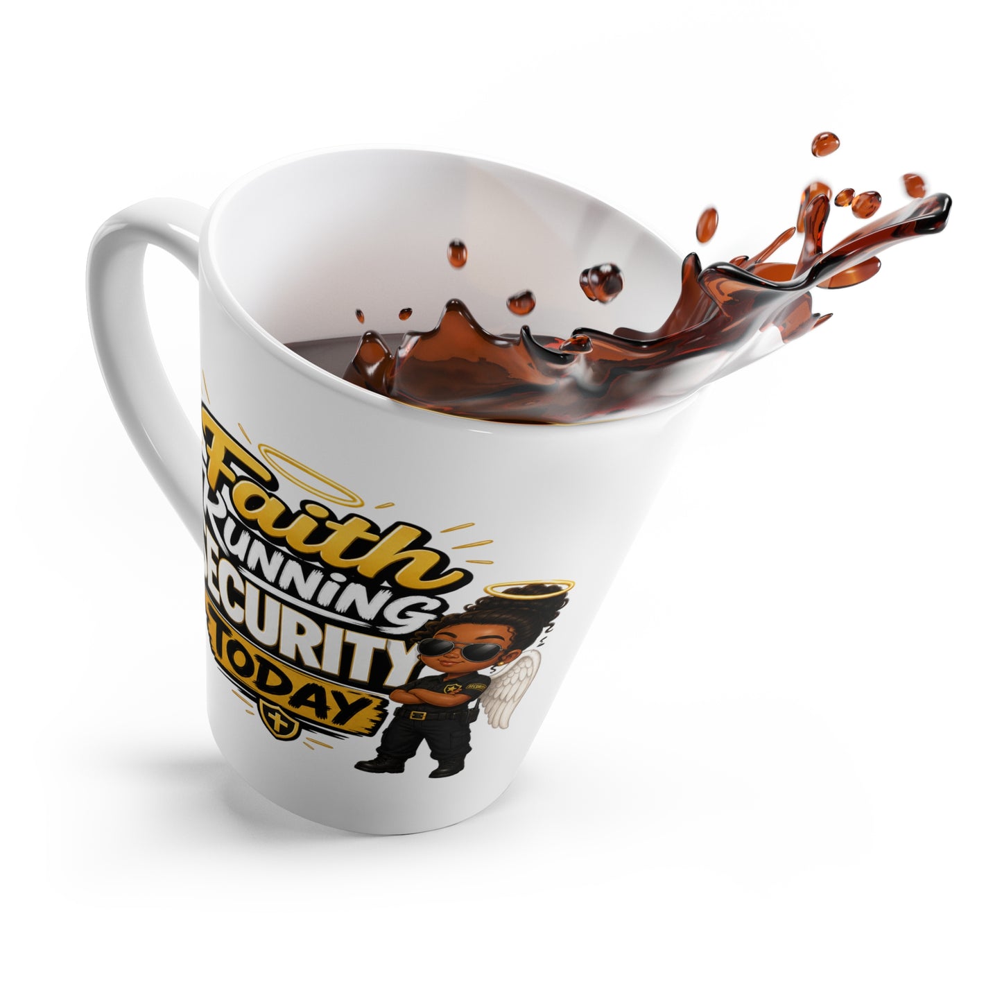 Faith Running Security Today Latte Mug — Christian Inspirational Coffee Cup