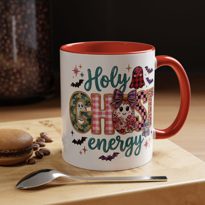 Accent Christian Coffee Mug — "Holy Ghost Energy" Halloween Cute Spooky Ceramic Mug (11/15oz)