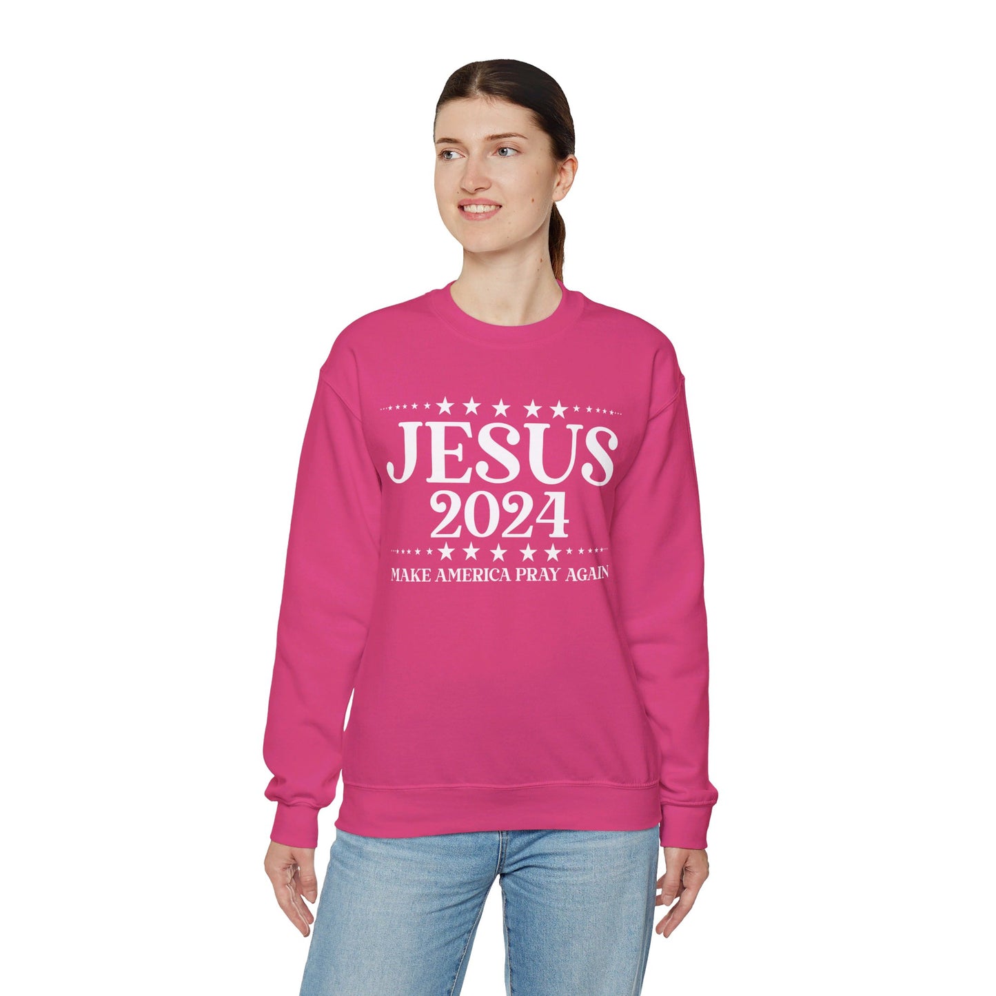 Jesus 2024 Make America Pray Again   Unisex Heavy Blend™ Crewneck Christian Sweatshirt